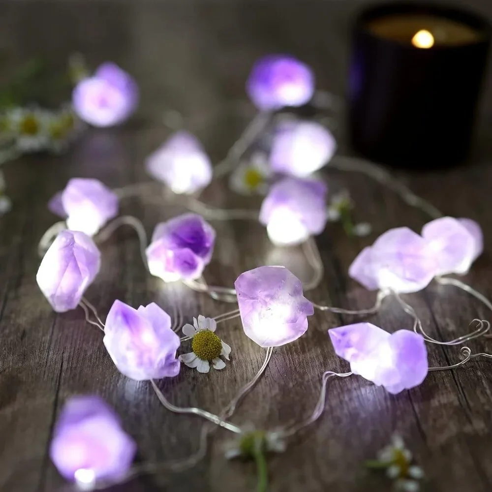 Natural Amethyst Crystal Lights Color Change Gem Fairy Lights